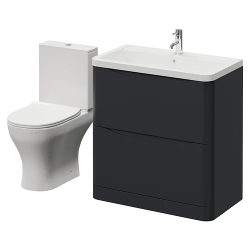 Vela 450 Satin Anthracite 800mm 2 Drawer Vanity Unit and Jubilee Toilet Suite with Leni Basin Right Hand View