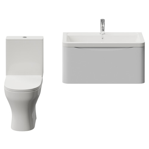 Vela 450 Satin White 800mm Wall Mounted Single Drawer Vanity Unit and Jubilee Toilet Suite with Leni Basin View from Front