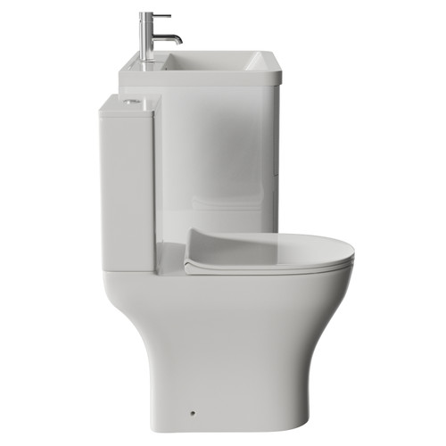 Vela 450 Gloss White 800mm Wall Mounted 2 Drawer Vanity Unit and Jubilee Toilet Suite with Leni Basin View from Side