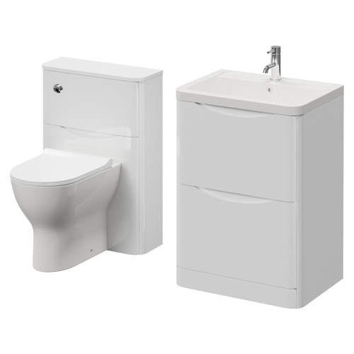 Vela 460 Gloss White 1150mm 2 Drawer Vanity Unit and Toilet Suite with Anya Basin Right Hand View