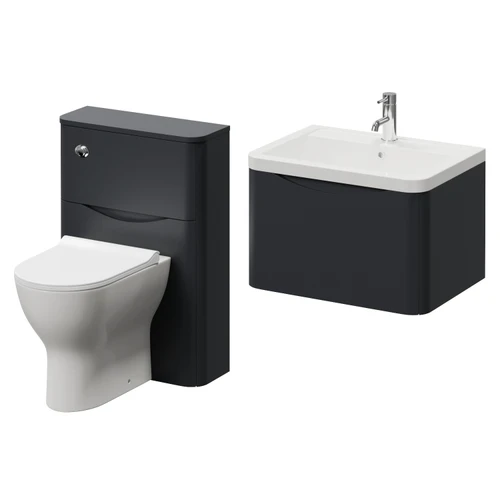 Vela 460 Satin Anthracite 1150mm Wall Mounted Single Drawer Vanity Unit and Toilet Suite with Anya Basin Right Hand View