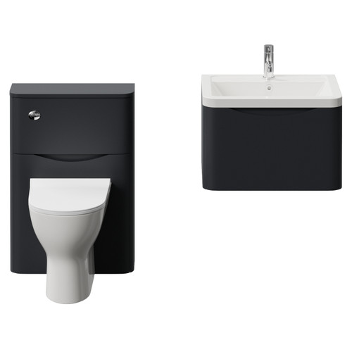 Vela 460 Satin Anthracite 1150mm Wall Mounted Single Drawer Vanity Unit and Toilet Suite with Anya Basin Front View