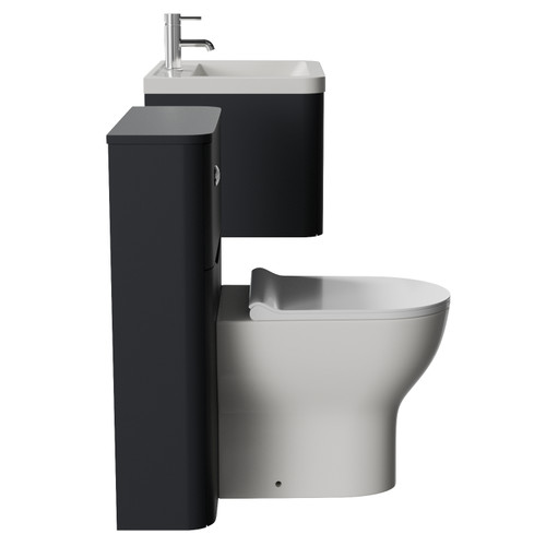 Vela 460 Satin Anthracite 1150mm Wall Mounted Single Drawer Vanity Unit and Toilet Suite with Anya Basin Side View