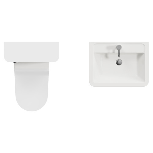 Vela 460 Gloss White 1150mm Wall Mounted 2 Drawer Vanity Unit and Toilet Suite with Anya Basin Top View