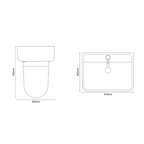 Vela 460 Satin White 1150mm Wall Mounted 2 Drawer Vanity Unit and Toilet Suite with Anya Basin Dimensions Top