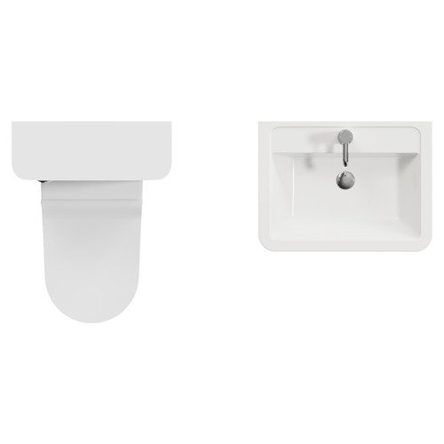 Vela 460 Satin White 1150mm Wall Mounted 2 Drawer Vanity Unit and Toilet Suite with Anya Basin Top View