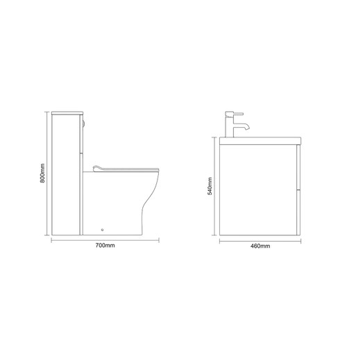 Vela 460 Satin White 1150mm Wall Mounted 2 Drawer Vanity Unit and Toilet Suite with Anya Basin Dimensions Side