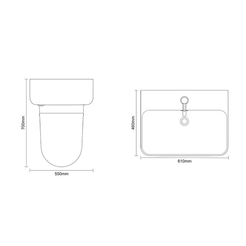 Vela 460 Satin White 1150mm 2 Door Vanity Unit and Toilet Suite with Fina Basin Dimensions Top