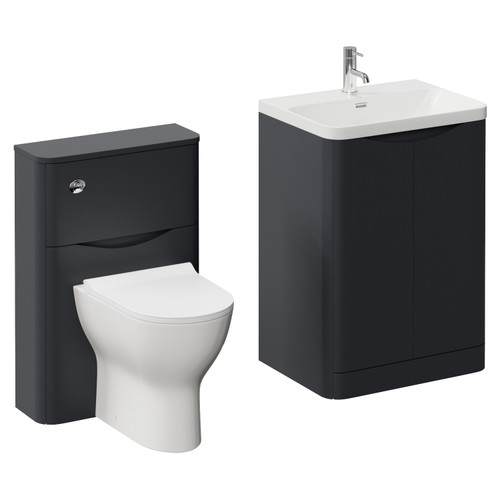 Vela 460 Satin Anthracite 1150mm 2 Door Vanity Unit and Toilet Suite with Fina Basin Left Hand View