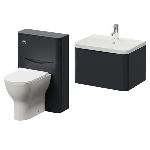 Vela 460 Satin Anthracite 1150mm Wall Mounted Single Drawer Vanity Unit and Toilet Suite with Fina Basin Right Hand View