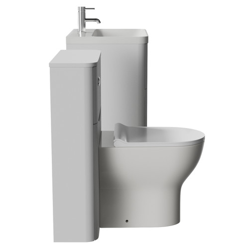 Vela 460 Satin White 1150mm Wall Mounted 2 Drawer Vanity Unit and Toilet Suite with Fina Basin Side View