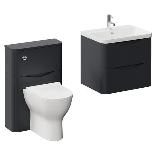 Vela 460 Satin Anthracite 1150mm Wall Mounted 2 Drawer Vanity Unit and Toilet Suite with Fina Basin Left Hand View