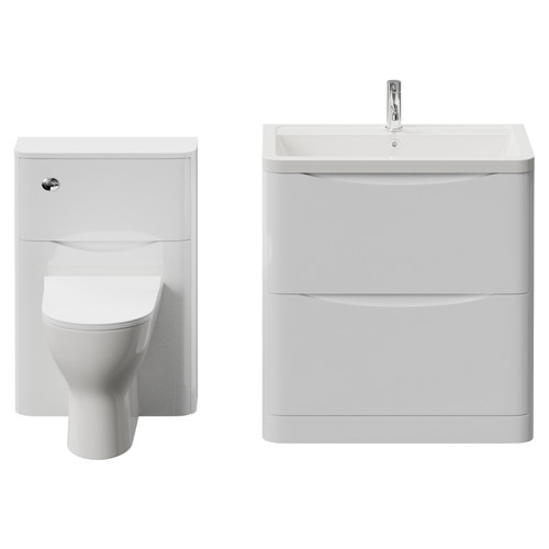 Vela 460 Gloss White 1350mm 2 Drawer Vanity Unit and Toilet Suite with Anya Basin Front View