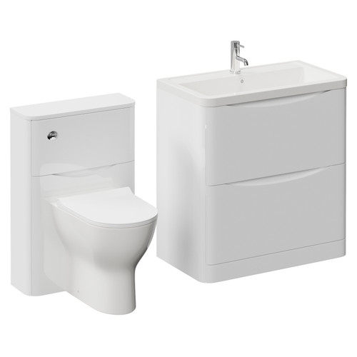 Vela 460 Gloss White 1350mm 2 Drawer Vanity Unit and Toilet Suite with Anya Basin Left Hand View
