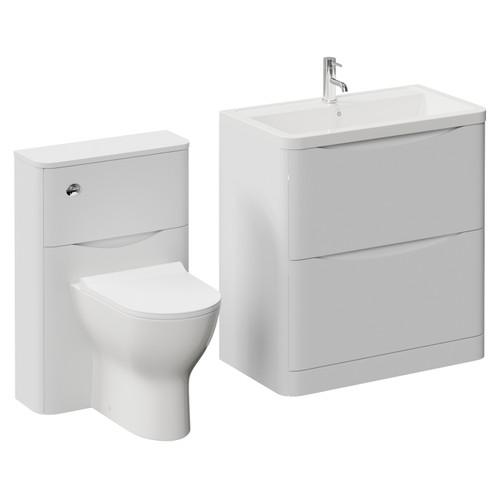 Vela 460 Satin White 1350mm 2 Drawer Vanity Unit and Toilet Suite with Anya Basin Left Hand View