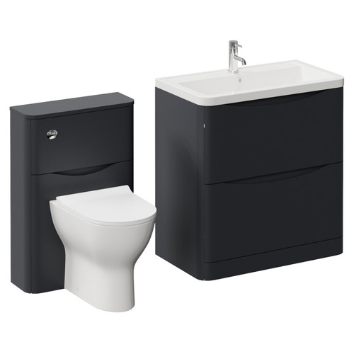 Vela 460 Satin Anthracite 1350mm 2 Drawer Vanity Unit and Toilet Suite with Anya Basin Left Hand View