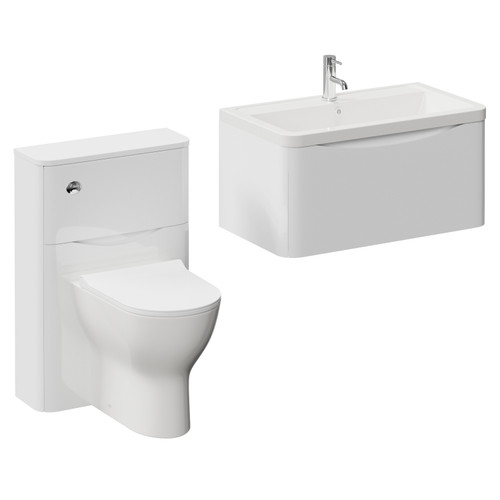 Vela 460 Gloss White 1350mm Wall Mounted Single Drawer Vanity Unit and Toilet Suite with Anya Basin Left Hand View