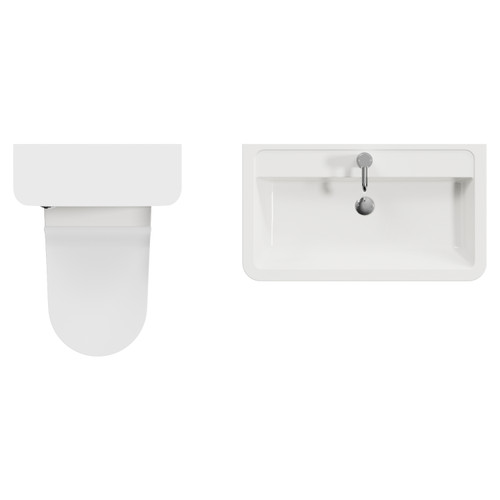 Vela 460 Gloss White 1350mm Wall Mounted Single Drawer Vanity Unit and Toilet Suite with Anya Basin Top View