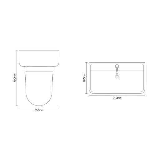 Vela 460 Satin White 1350mm Wall Mounted Single Drawer Vanity Unit and Toilet Suite with Anya Basin Dimensions Top