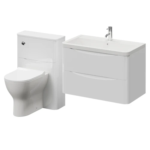 Vela 460 Gloss White 1350mm Wall Mounted 2 Drawer Vanity Unit and Toilet Suite with Anya Basin Right Hand View