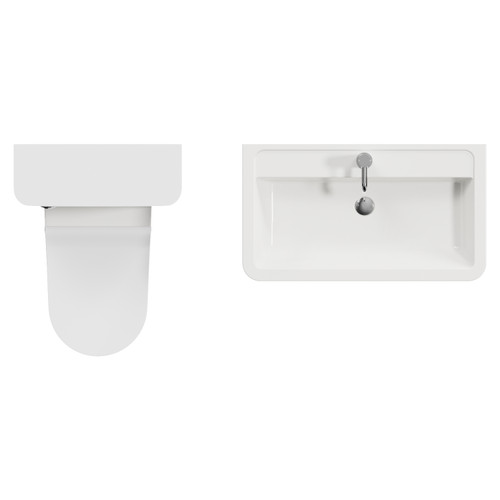 Vela 460 Satin White 1350mm Wall Mounted 2 Drawer Vanity Unit and Toilet Suite with Anya Basin Top View