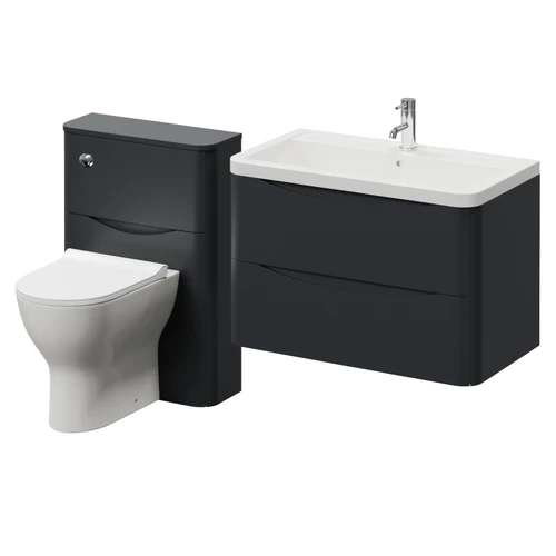 Vela 460 Satin Anthracite 1350mm Wall Mounted 2 Drawer Vanity Unit and Toilet Suite with Anya Basin Right Hand View