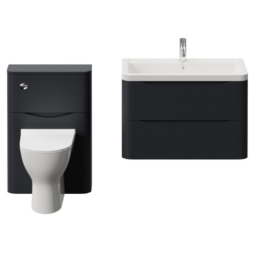 Vela 460 Satin Anthracite 1350mm Wall Mounted 2 Drawer Vanity Unit and Toilet Suite with Anya Basin Front View