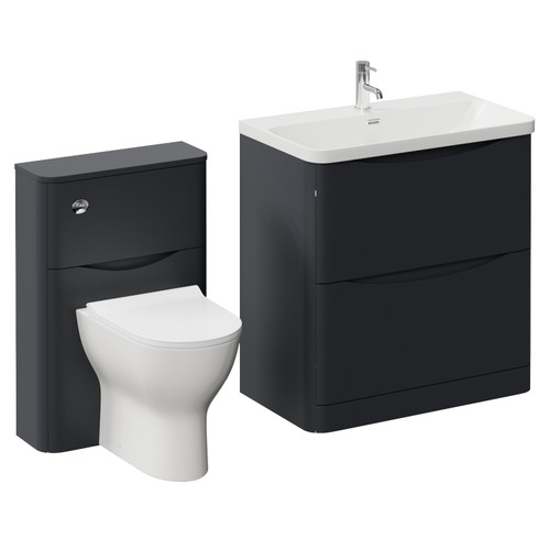 Vela 460 Satin Anthracite 1350mm 2 Drawer Vanity Unit and Toilet Suite with Fina Basin Left Hand View