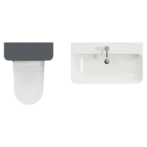 Vela 460 Satin Anthracite 1350mm Wall Mounted Single Drawer Vanity Unit and Toilet Suite with Fina Basin Top View