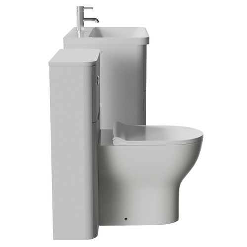 Vela 460 Satin White 1350mm Wall Mounted 2 Drawer Vanity Unit and Toilet Suite with Fina Basin Side View