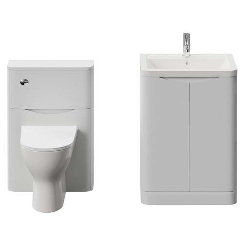 Vela 450 Satin White 600mm 2 Door Vanity Unit and Toilet Suite with Leni Basin Front View