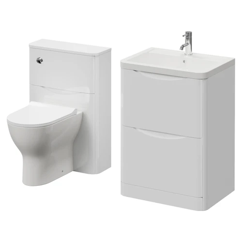 Vela 450 Gloss White 600mm 2 Drawer Vanity Unit and Toilet Suite with Leni Basin Right Hand View