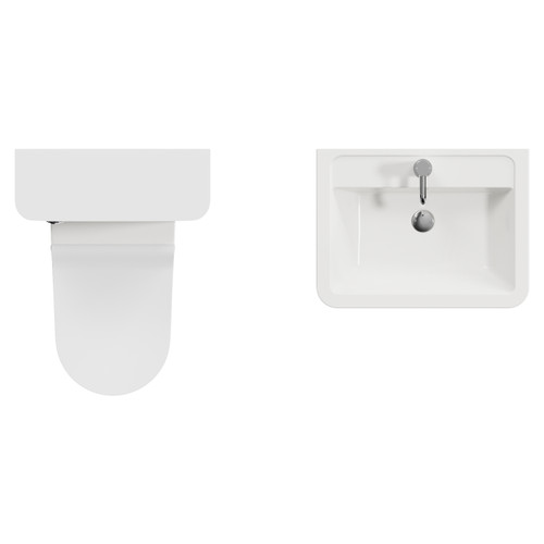 Vela 450 Satin White 600mm Wall Mounted Single Drawer Vanity Unit and Toilet Suite with Leni Basin Top View