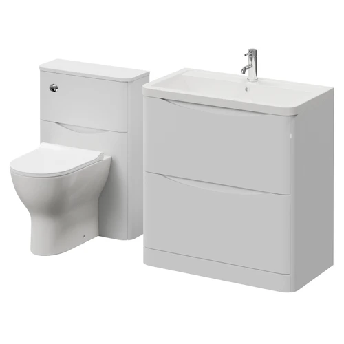 Vela 450 Satin White 800mm 2 Drawer Vanity Unit and Toilet Suite with Leni Basin Right Hand View