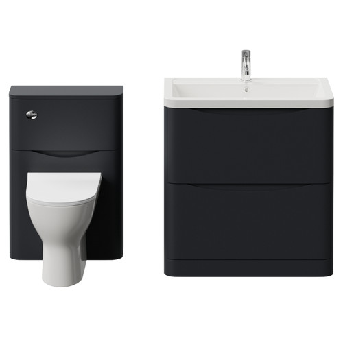 Vela 450 Satin Anthracite 800mm 2 Drawer Vanity Unit and Toilet Suite with Leni Basin Front View