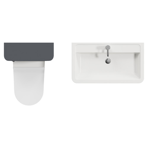 Vela 450 Satin Anthracite 800mm Wall Mounted Single Drawer Vanity Unit and Toilet Suite with Leni Basin Top View