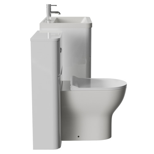 Vela 450 Gloss White 800mm Wall Mounted 2 Drawer Vanity Unit and Toilet Suite with Leni Basin Side View