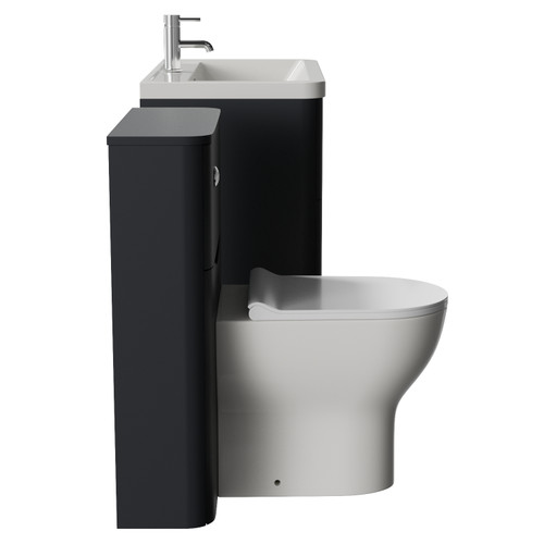 Vela 450 Satin Anthracite 800mm Wall Mounted 2 Drawer Vanity Unit and Toilet Suite with Leni Basin Side View