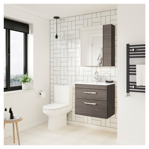 Nuie Athena Anthracite Woodgrain 500mm Wall Hung 2 Drawer Vanity Unit with 18mm Profile Basin - ATH018B Roomset