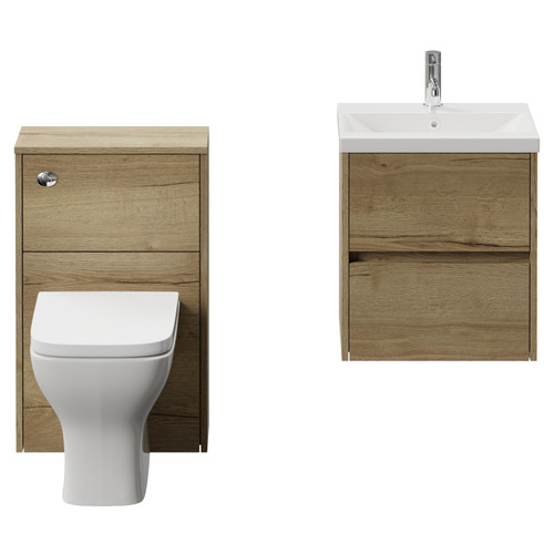 Montego Autumn Oak 1000mm Wall Mounted Vanity Unit and Toilet Suite with Glide Basin Front View