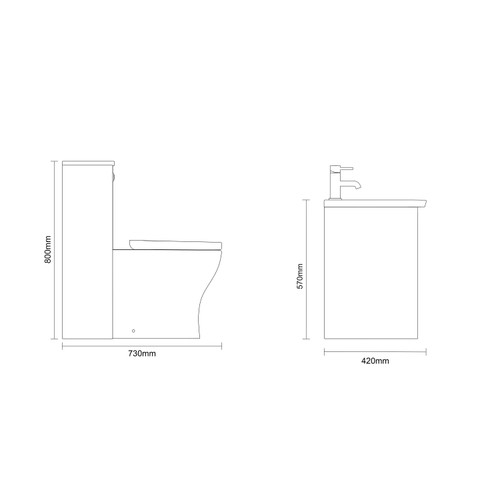 Montego Gloss White 1000mm Wall Mounted Vanity Unit and Toilet Suite with Arc Basin Dimensions Side