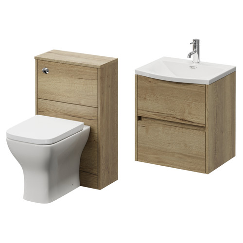 Montego Autumn Oak 1000mm Wall Mounted Vanity Unit and Toilet Suite with Arc Basin Right Hand View