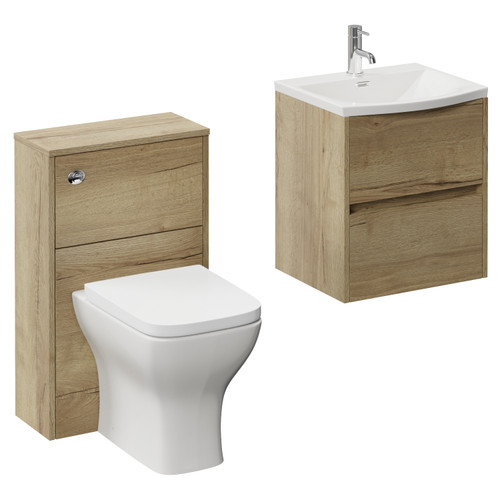 Montego Autumn Oak 1000mm Wall Mounted Vanity Unit and Toilet Suite with Arc Basin Left Hand View