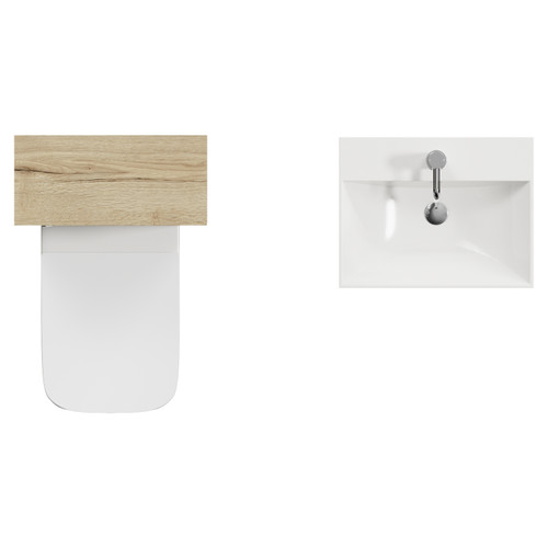 Montego Autumn Oak 1000mm Wall Mounted Vanity Unit and Toilet Suite with Rimini Basin Top View