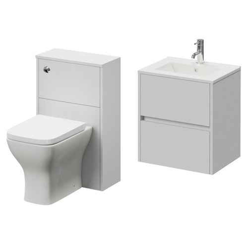 Montego Satin White 1000mm Wall Mounted Vanity Unit and Toilet Suite with Angel Basin Right Hand View