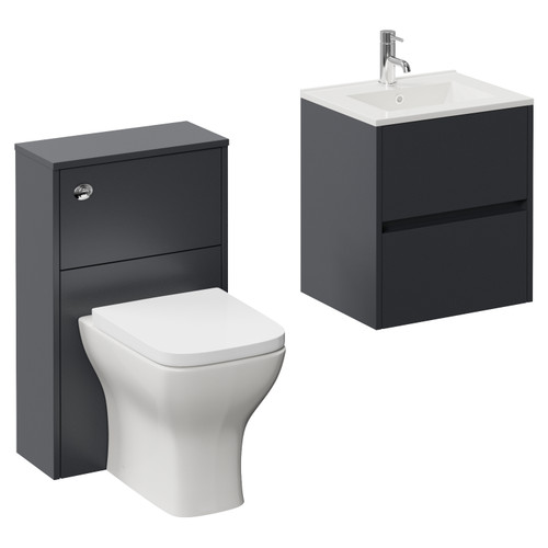 Montego Graphite Grey 1000mm Wall Mounted Vanity Unit and Toilet Suite with Angel Basin Left Hand View