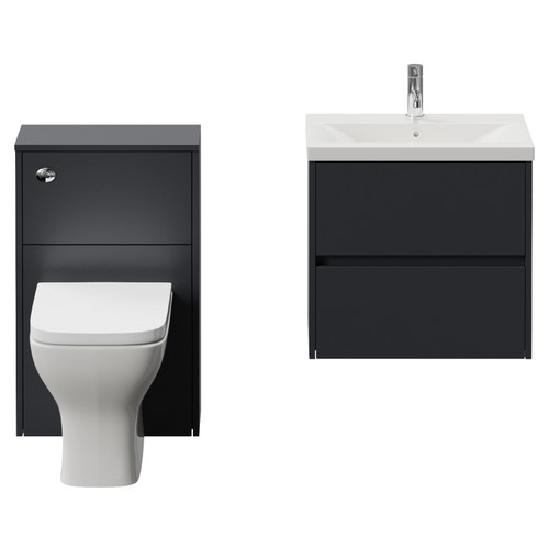 Montego Graphite Grey 1100mm Wall Mounted Vanity Unit and Toilet Suite with Glide Basin Front View