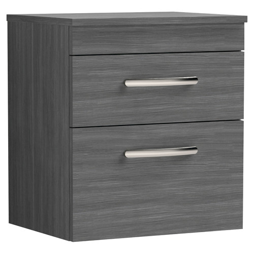 Nuie Athena Anthracite Woodgrain 500mm Wall Hung 2 Drawer Vanity Unit with Worktop - ATH018W Main Image