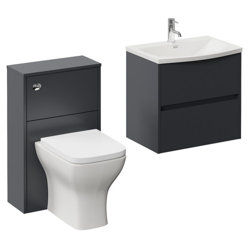 Montego Graphite Grey 1100mm Wall Mounted Vanity Unit and Toilet Suite with Arc Basin Left Hand View