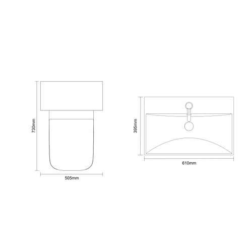 Montego Gloss White 1100mm Wall Mounted Vanity Unit and Toilet Suite with Rimini Basin Dimensions Top